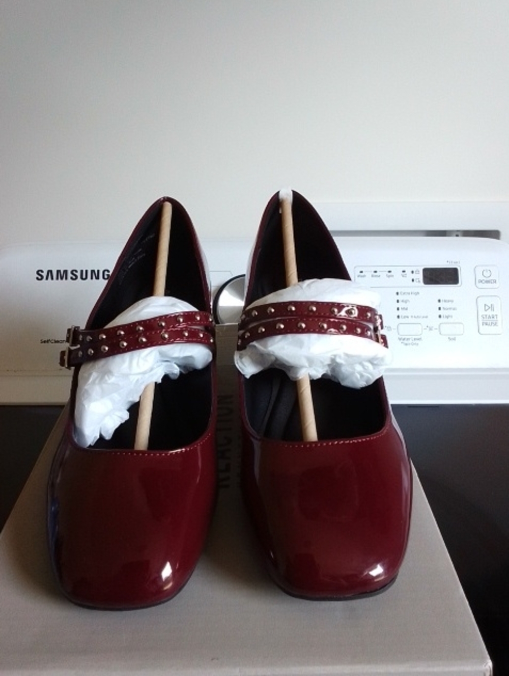 Reaction Kenneth Cole Women's Dark Red Patent Heels with Studded Strap